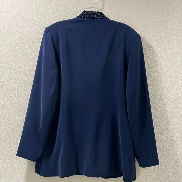 ELITE CHAMPAGNE Rare Find Vintage Blazer Embroider Cutouts Rhinestones, Navy -12 - Picture 2 of 11